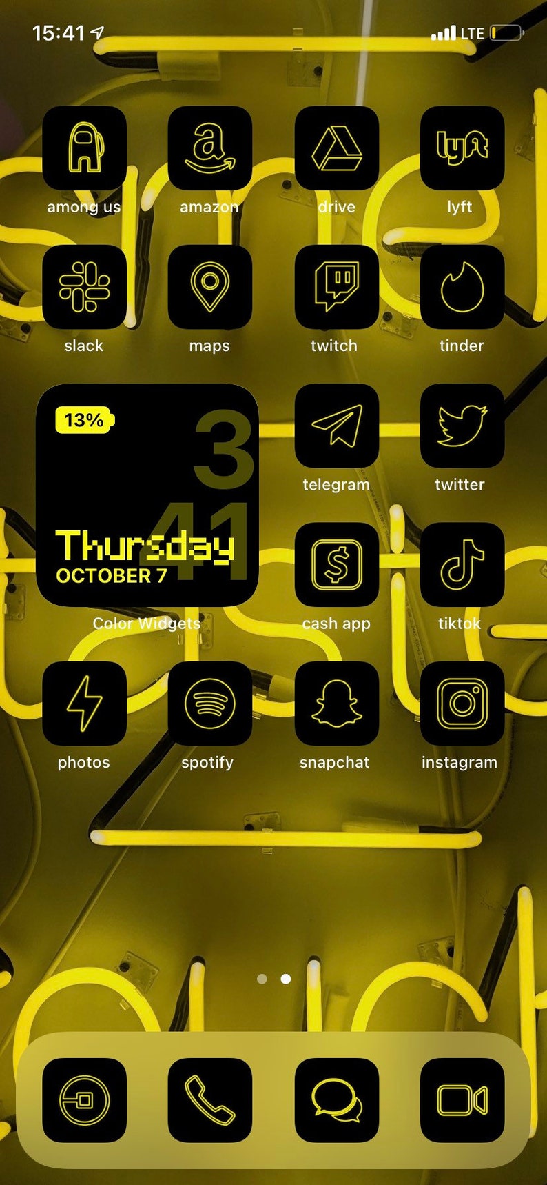 Neon Yellow App Icons Black Minimal Glow Trendy Theme Etsy