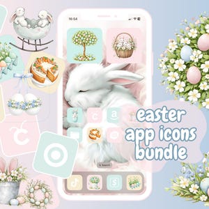 App Icons Easter iOS 14, 15 | spring, pastel pink, light blue, yellow, soft tones icons, aesthetic home screen, iphone and android