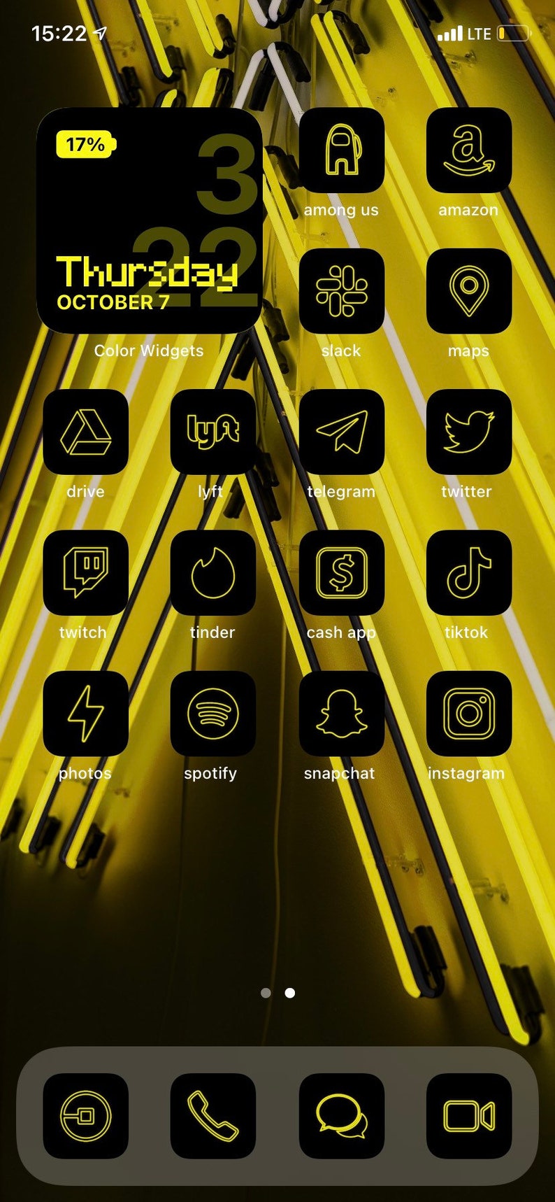 Neon Yellow App Icons Black Minimal Glow Trendy Theme Etsy