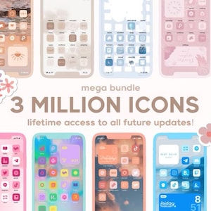 MEGA Bundle App Icons | Colorful, boho, summer, teal, spring, beige, blue, pink  aesthetic home screen, iphone and android theme, ipad