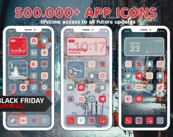 Icônes d&#39;application pour les fêtes de fin d&#39;année | Noël, rouge, bleu, blanc, ambiance de Noël, neige, thème hiver | iPhone, Android, disposition de l&#39;écran d&#39;accueil iOS 14, 15