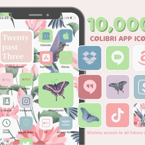 App Icons Colibri Life Summer, botanical, floral, spring, pink, mint, blue, flowers icons Aesthetic Home Screen iPhone iOS 14, 15 image 1
