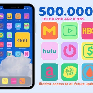 App Icons Pop Kleuren Levendig, Color Pop, Retro, Geel, Blauw, Roze, Violet, Lente, Zomer App-logo's, iPhone, Android-startscherm, Widgets