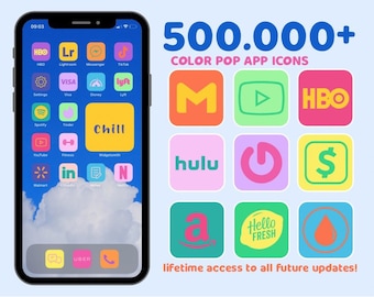 App Icons Pop Kleuren Levendig, Color Pop, Retro, Geel, Blauw, Roze, Violet, Lente, Zomer App-logo&#39;s, iPhone, Android-startscherm, Widgets