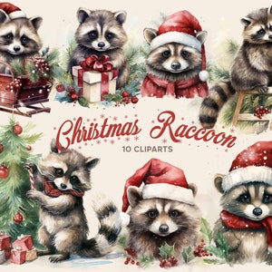 Clipart Noël raton laveur hiver carte livre à gratter impression sublimation Images haute résolution
