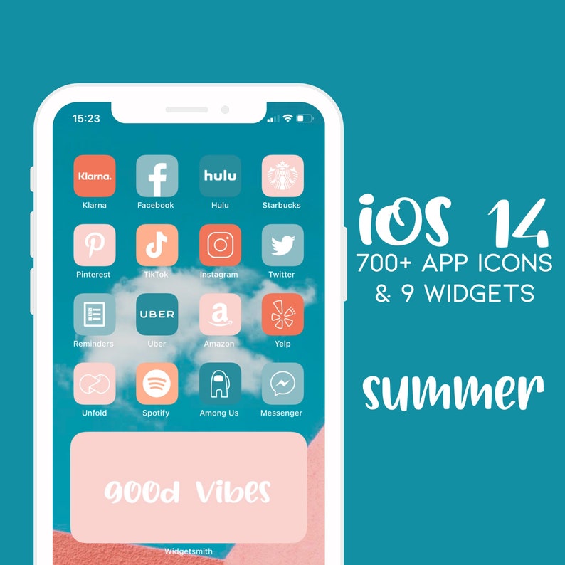 700 App Icons Summer iOS 14 Teal Coral Peach Turquoise Etsy