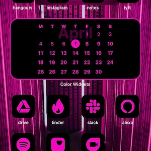 App Icons Neon Pink Black Pink, Aesthetic Home Screen Colorful App Icons, Widgets Neon, iPhone, Android image 7