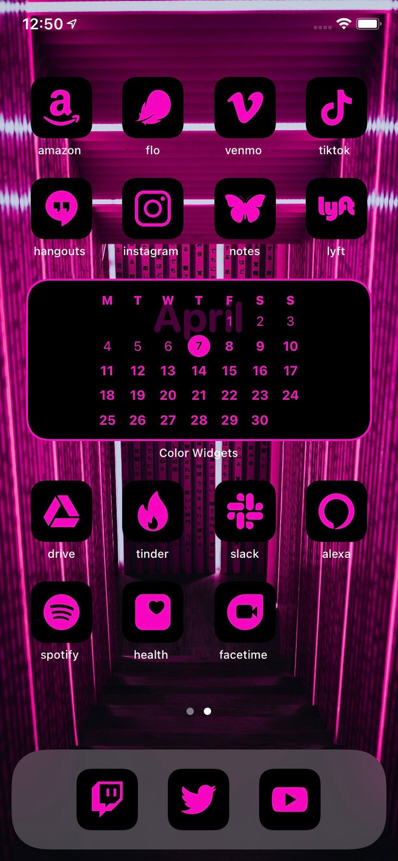 App Icons Neon Pink Black Pink, Aesthetic Home Screen Colorful App Icons, Widgets Neon, iPhone, Android image 7