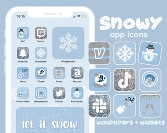 Icônes d&#39;application Milou | Esthétique de Noël, thème de l&#39;hiver, bleu clair, couleurs froides | Bonhomme de neige, flocons de neige, widgets esthétiques pour l&#39;écran d&#39;accueil de l&#39;iPhone