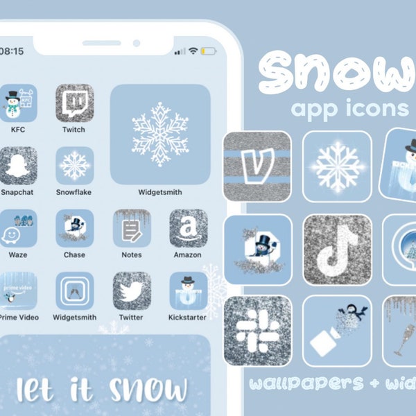 App Icons Snowy | Christmas Aesthetic, Winter Theme, Light Blue, Cold Colors | Snowman, Snowflakes, iPhone Home Screen Aesthetic widgets