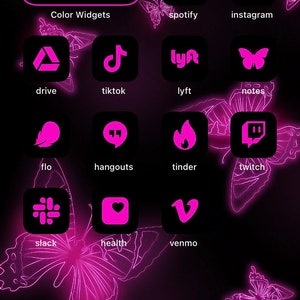 App Icons Neon Pink Black Pink, Aesthetic Home Screen Colorful App Icons, Widgets Neon, iPhone, Android image 2