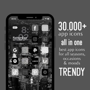 Ios 14 App Icons Minimal Black White Grey Minimalist Etsy