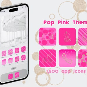 Pop Pink App Icons | gold line icons, white wallpapers, illustrations widgets, aesthetic homescreen ios 16, iphone and android
