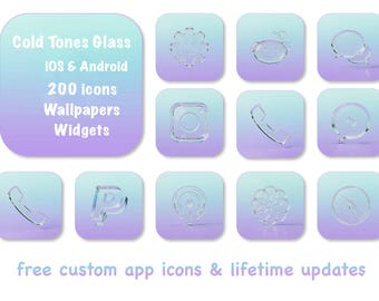 App Icons Kalte Töne, transparent, lila, flieder, blau ästhetische, türkis, teal, 3D, iphone + android Theme, Wallpaper Hintergründe