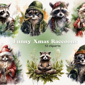 Clipart Xmas Funny Raccoon PNG Template High Resolution Sublimation