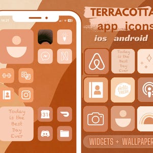 App Icons Terracotta Bundle Boho Peachy, Summer, beach, orange tones, sunset aesthetic homescreen, warm clay color scheme iphone and android