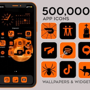 Halloween Pumpkin App Icons  | Orange, black, spooky season | aesthetic home screen iOS 16 theme, iPhone, Android layout