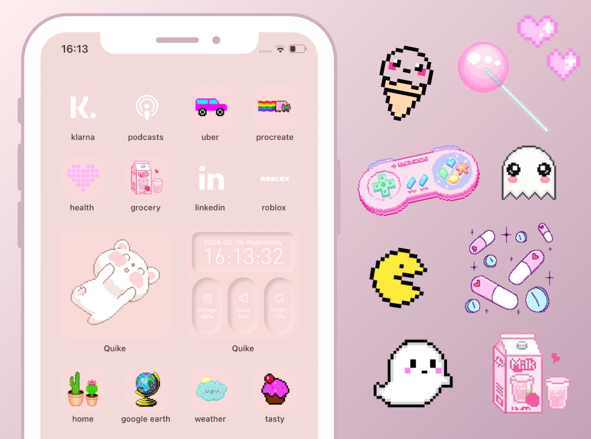 Widget 3000 3,000 App Icons Cute Pastel Pink, Light Blue, Yellow, Kawaii, Aesthetic ...