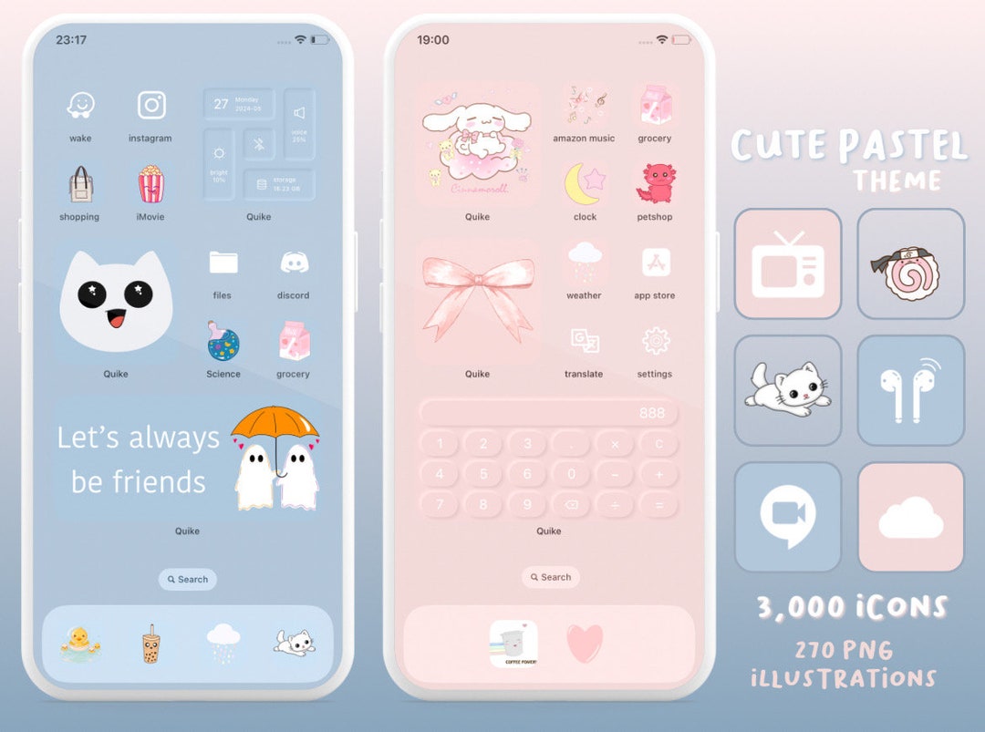 3,000 App Icons Cute Pastel Pink, Light Blue, Yellow, Kawaii, Aesthetic ...