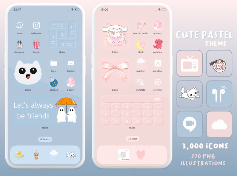 Widget 3000 3,000 App Icons Cute Pastel Pink, Light Blue, Yellow, Kawaii, Aesthetic ...