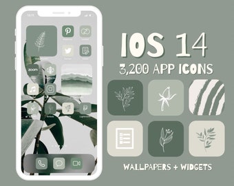 30 App Icons Organic Green Boho Nature Neutral Tones Etsy