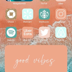 Bohemian App Icons Coral, Peachy, Teal, Sky Blue, Summer, Retro, Beach Colors Aesthetic Boho Home Screen iPhone Widgets imagem 5