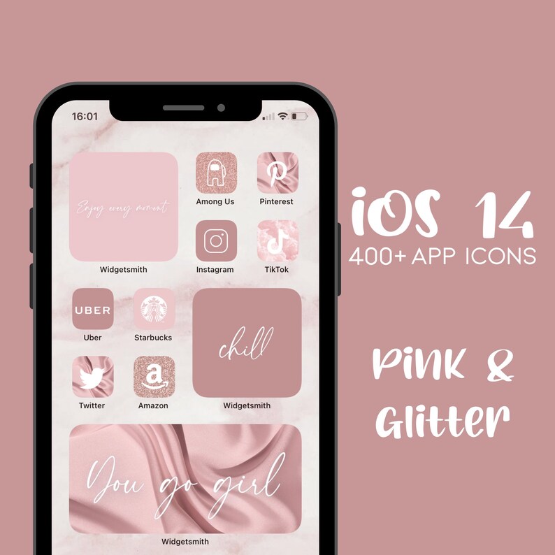 IOS 14 App Icons Pink &amp; Glitter Cute Aesthetic Pink Pastel