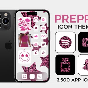 App Icons Theme Preppy, Pink fuchsia, glitter, leopard, zebra, black and white homescreen, iPhone iOS 16 and Android