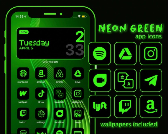 Green Neon App Icons Neon Aesthetic Ios 14 Icons iPhone Icon 