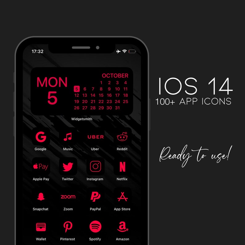 100 iOS 14 App Icons Red Black App Covers Custom your Home
