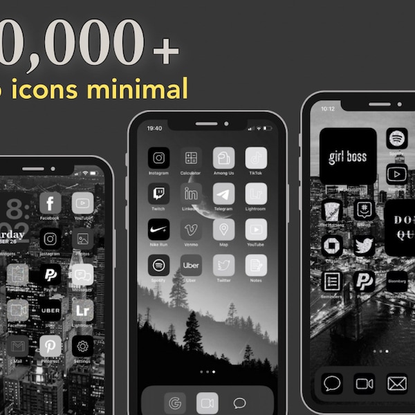 App Icons Trendy | Black, White, Grey, Minimalist | Widgets, Wallpapers