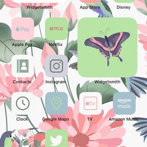 App Icons Colibri Life Summer, botanical, floral, spring, pink, mint, blue, flowers icons Aesthetic Home Screen iPhone iOS 14, 15 image 4