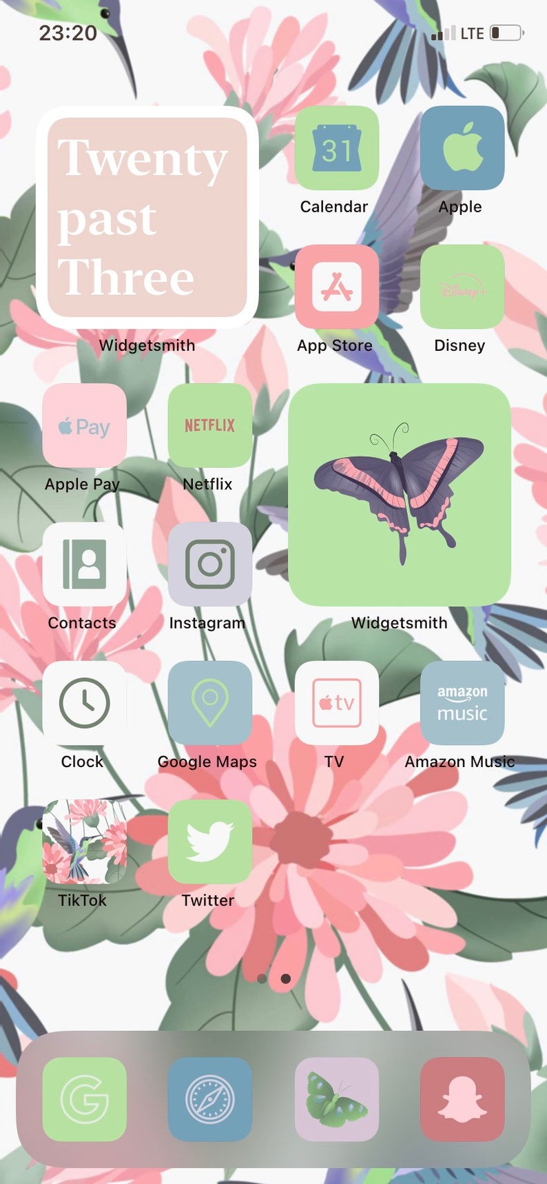 App Icons Colibri Life Summer, botanical, floral, spring, pink, mint, blue, flowers icons Aesthetic Home Screen iPhone iOS 14, 15 image 4