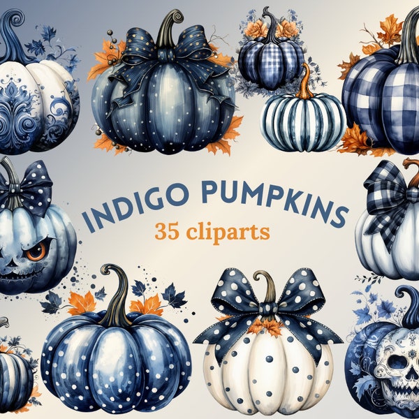 Clipart Indigo Pumpkin PNG High Resolution Print Template Sublimation Thanksgiving