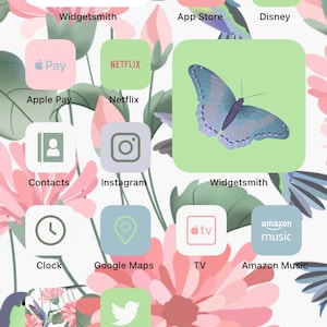 App Icons Colibri Life Summer, botanical, floral, spring, pink, mint, blue, flowers icons Aesthetic Home Screen iPhone iOS 14, 15 image 6