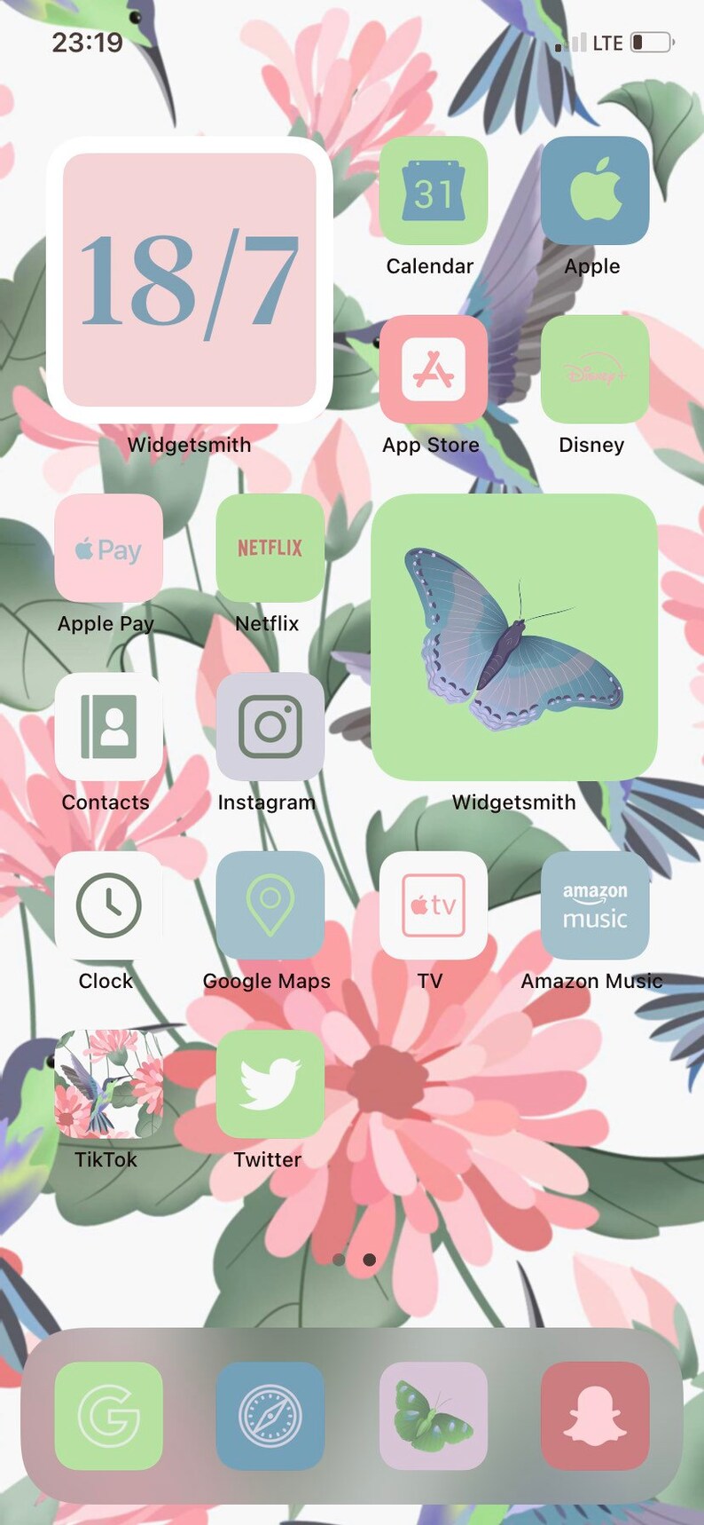App Icons Colibri Life Summer, botanical, floral, spring, pink, mint, blue, flowers icons Aesthetic Home Screen iPhone iOS 14, 15 image 6
