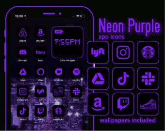 App Icons Neon Lila | Lila, Hell, Schwarz, Ästhetik Home Screen iPhone und Android | Widget, iOS 14, iOS 15