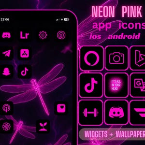App Icons Neon Pink | Black Pink, Aesthetic Home Screen | Colorful App Icons, Widgets Neon, iPhone, Android