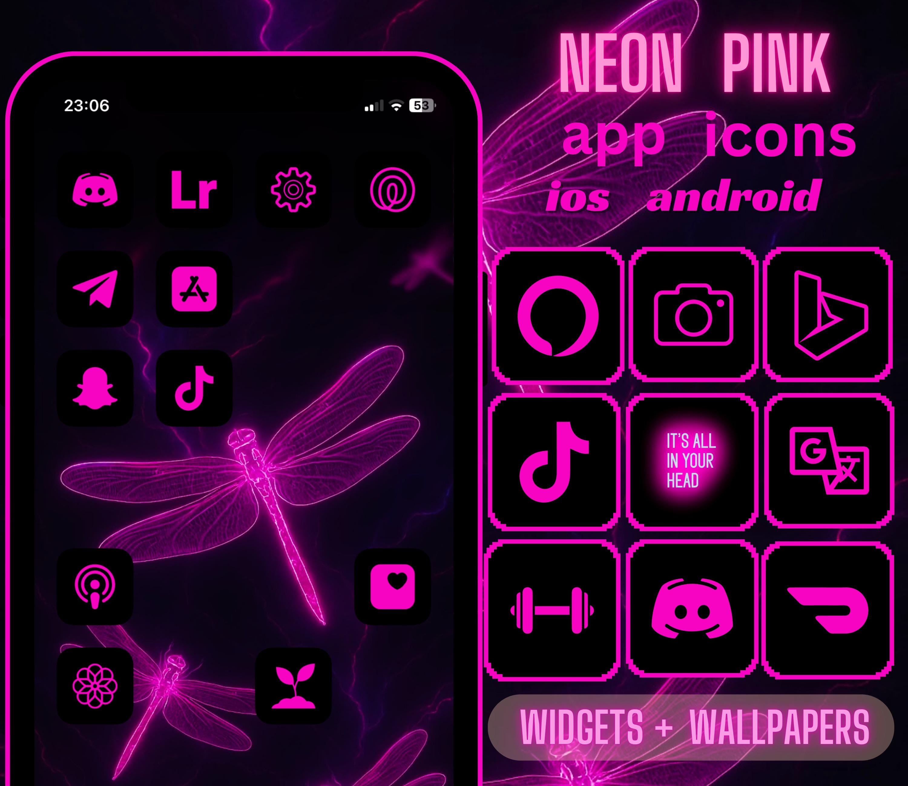 アプリアイコン ネオンピンク | ブラックピンク、美しいホーム画面 | カラフルなアプリアイコン、ウィジェット ネオン、iPhone、Android  - Etsy 日本