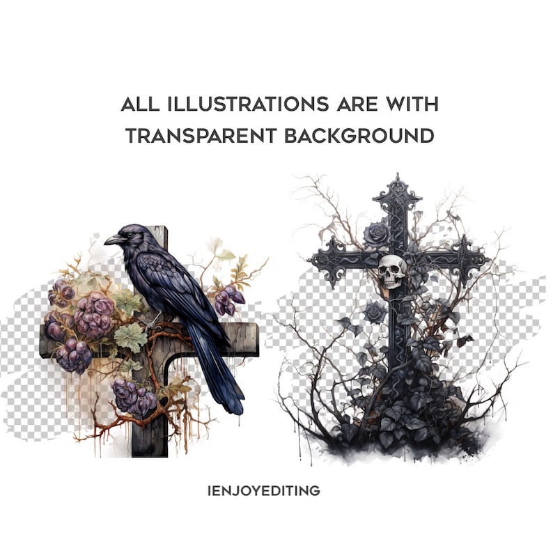 Clipart Halloween Cross PNG Template Cemetery Fear Raven Witching Night ...