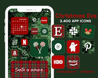 Icônes d&#39;application Réveillon de Noël | Joyeux Noël, rouge, vert, nouvel an | Citations de type widget, illustration d&#39;arbre de Noël | Écran d&#39;accueil de l&#39;iPhone