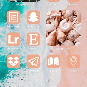 Bohemian App Icons Coral, Peachy, Teal, Sky Blue, Summer, Retro, Beach Colors Aesthetic Boho Home Screen iPhone Widgets imagem 7