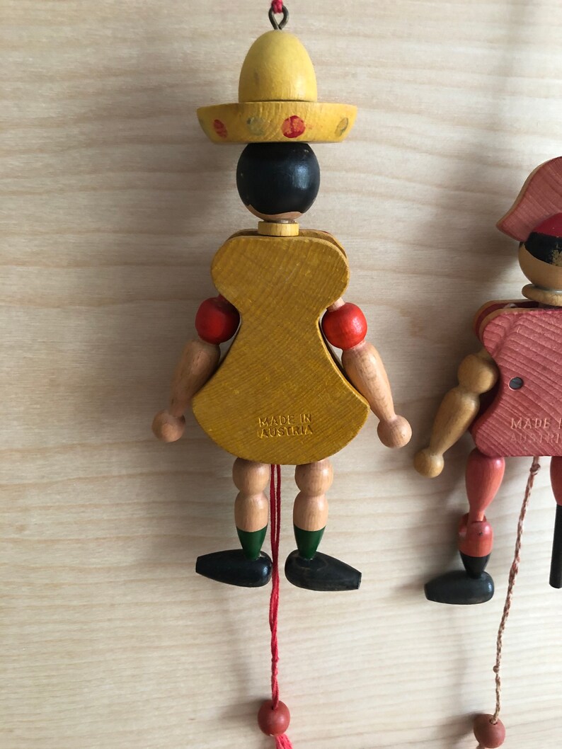 Vintage Austrian Wood Pull String Puppets for Christmas Etsy