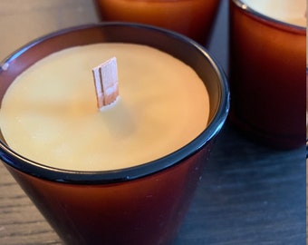 Handmade Hickory and Suede Beeswax Candle