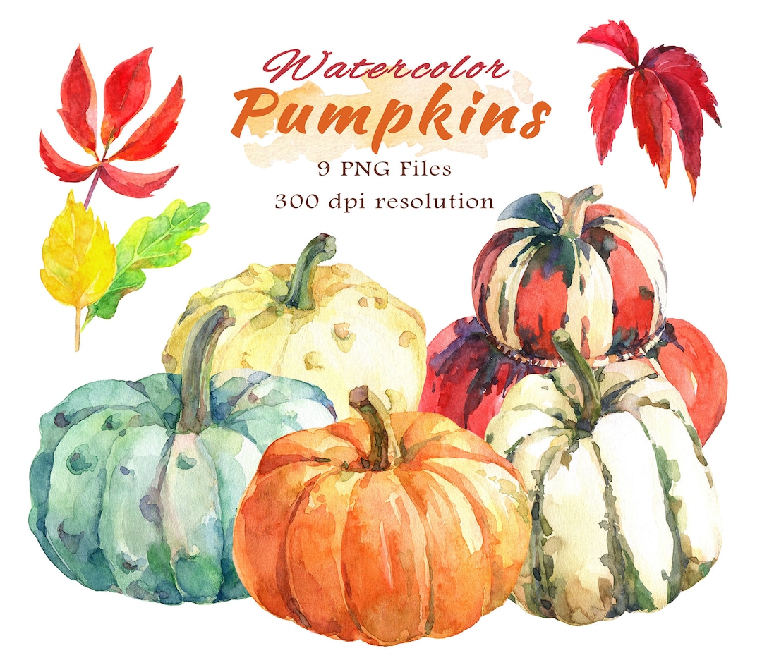 Pumpkin Clipart Set Watercolor Clipart Autumn Foliage - Etsy Hong Kong