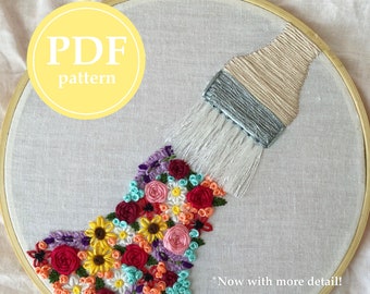 Hand Embroidery Pattern- Floral Paintbrush~ Digital Download PDF