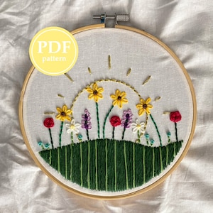 Hand Embroidery Pattern- Sunset Meadow~ Digital Download PDF