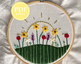 Hand Embroidery Pattern- Sunset Meadow~ Digital Download PDF