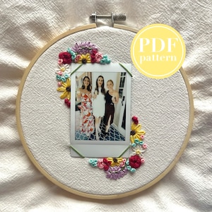 Instax Mini Polaroid Picture Frame- Hand Embroidery Pattern- Digital Download PDF