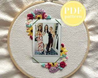 Instax Mini Polaroid Picture Frame- Hand Embroidery Pattern- Digital Download PDF